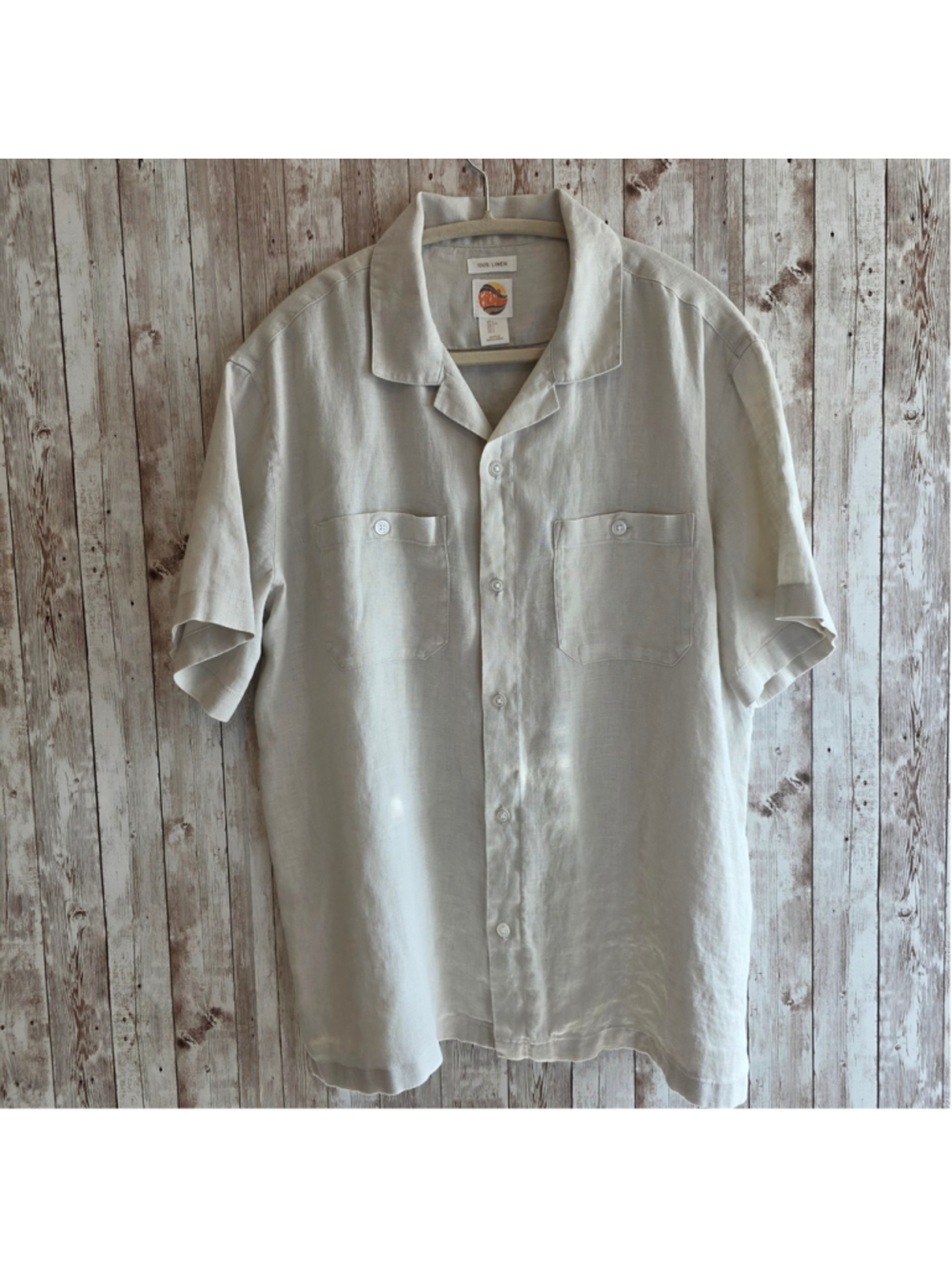 Men's C&C California Linen Casual Button Down Shirt, Beige, Size L NWOT